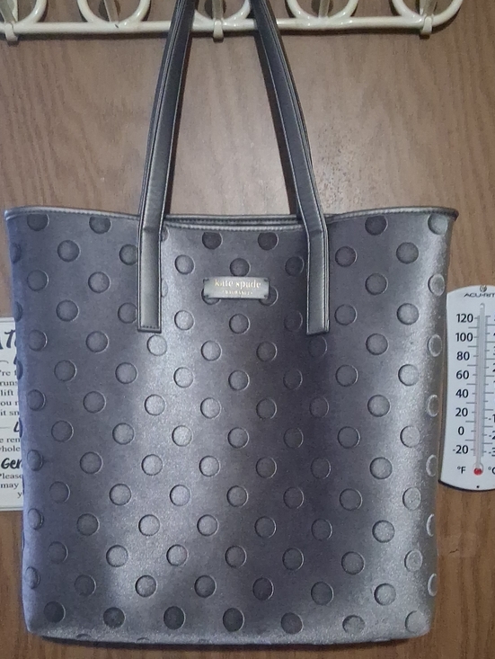 kate spade Handbags - LOW START NO CALL kate spade metallic charcoal polka dot totE GREAT. Condition!